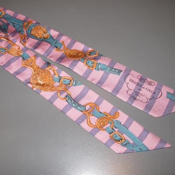 Hermes Rose/Turquoise Brides de Gala Bayadere Twilly, Box! - poupishop