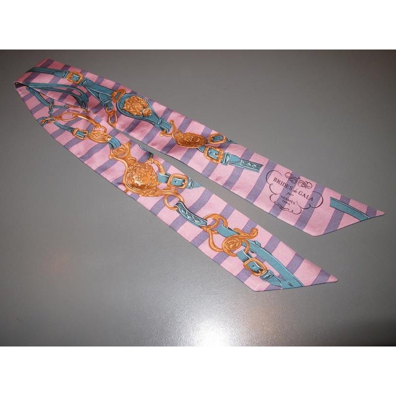 Hermes Rose/Turquoise Brides de Gala Bayadere Twilly, Box! - poupishop