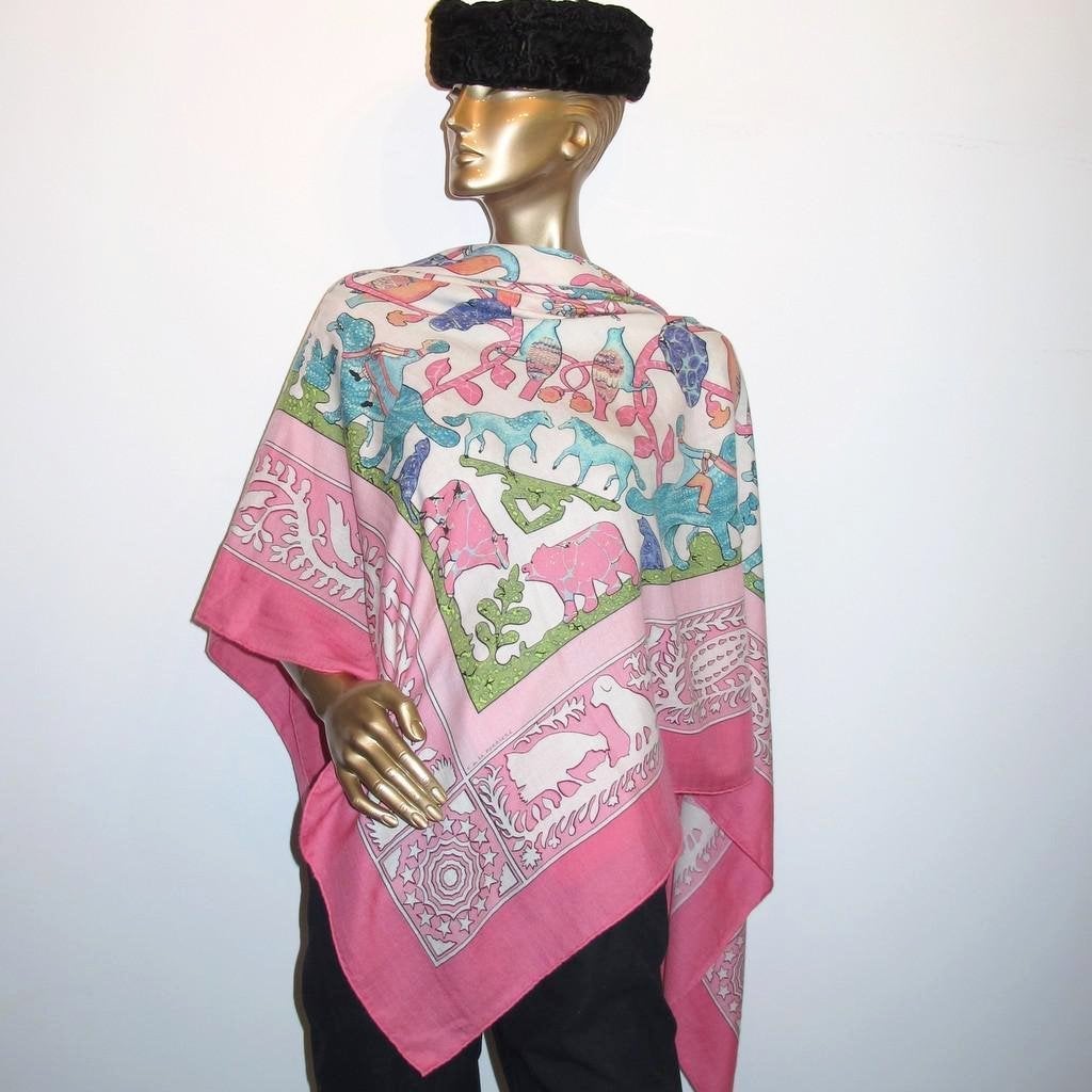 Hermes Rose/Turquoise/White/Emerald Early America Cashmere Shawl 140 - poupishop
