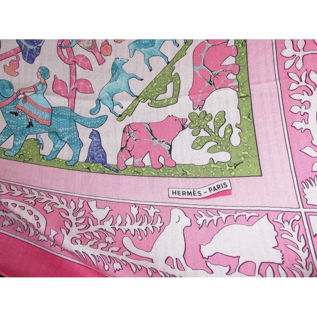Hermes Rose/Turquoise/White/Emerald Early America Cashmere Shawl 140 - poupishop