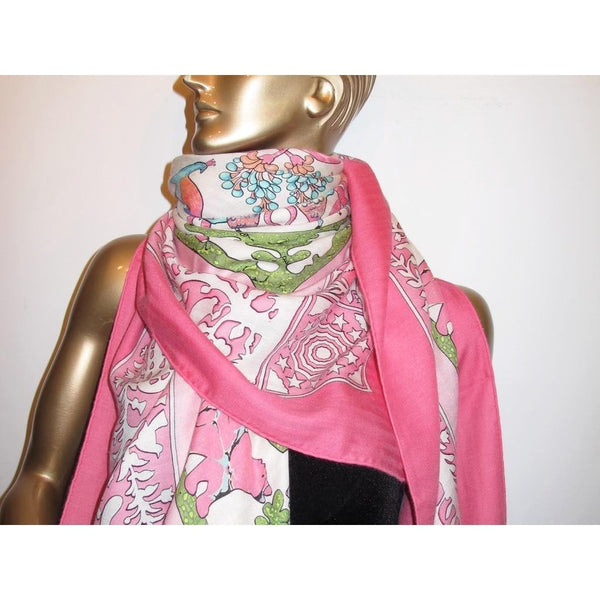 Hermes Rose/Turquoise/White/Emerald Early America Cashmere Shawl 140 - poupishop