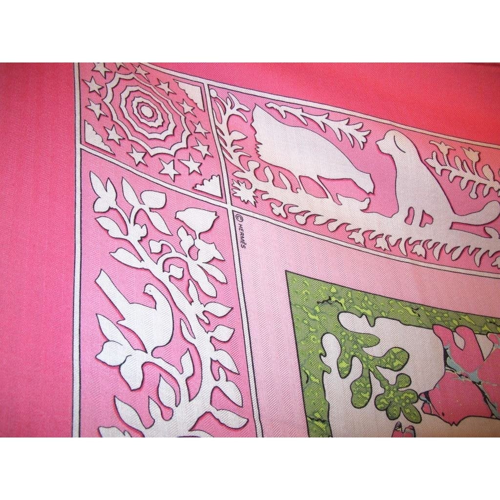 Hermes Rose/Turquoise/White/Emerald Early America Cashmere Shawl 140 - poupishop