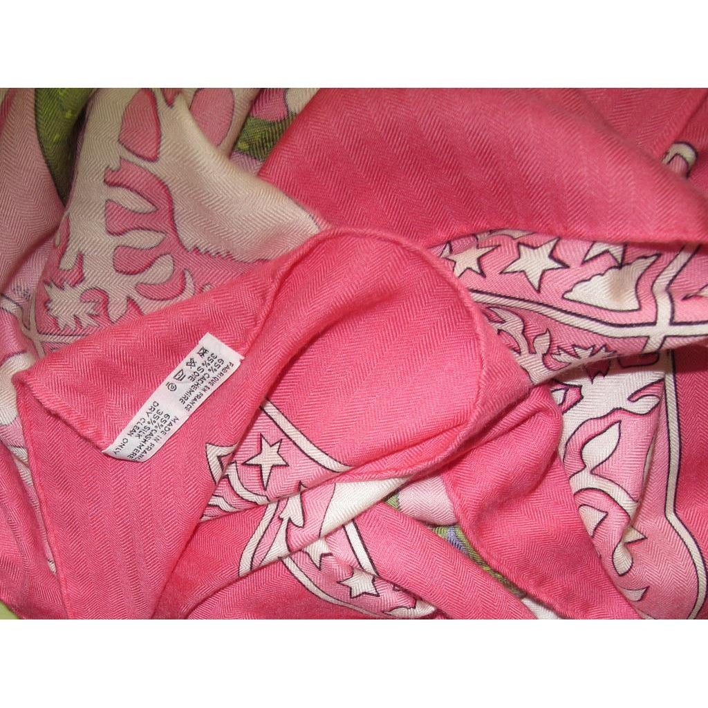 Hermes Rose/Turquoise/White/Emerald Early America Cashmere Shawl 140 - poupishop