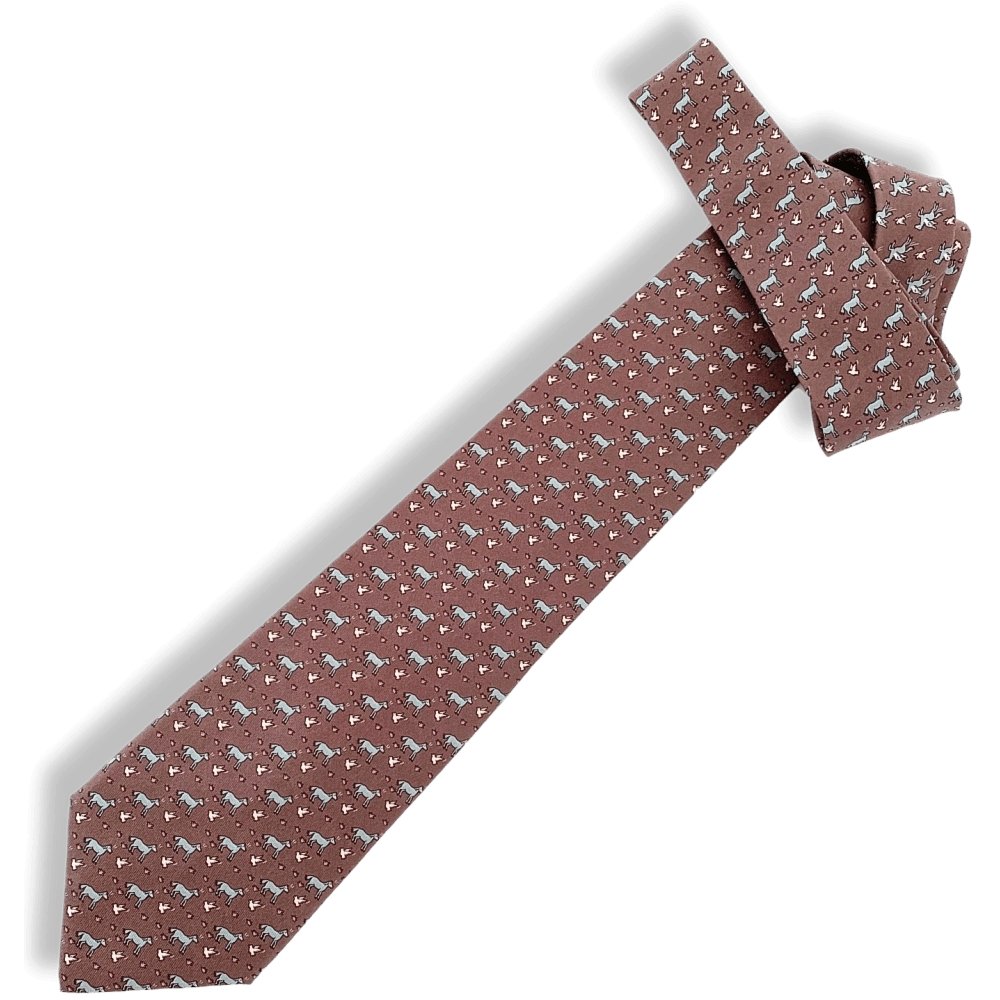 Hermes Rosewood Grey Petale PEGASE 2 TWILLBI Twill Silk Tie 9CM, NWT in Pochette! - poupishop