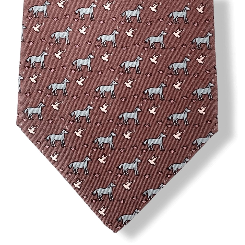 Hermes Rosewood Grey Petale PEGASE 2 TWILLBI Twill Silk Tie 9CM, NWT in Pochette! - poupishop