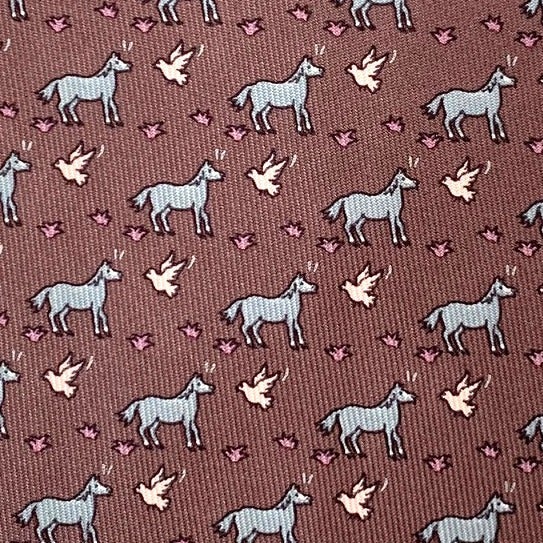 Hermes Rosewood Grey Petale PEGASE 2 TWILLBI Twill Silk Tie 9CM, NWT in Pochette! - poupishop