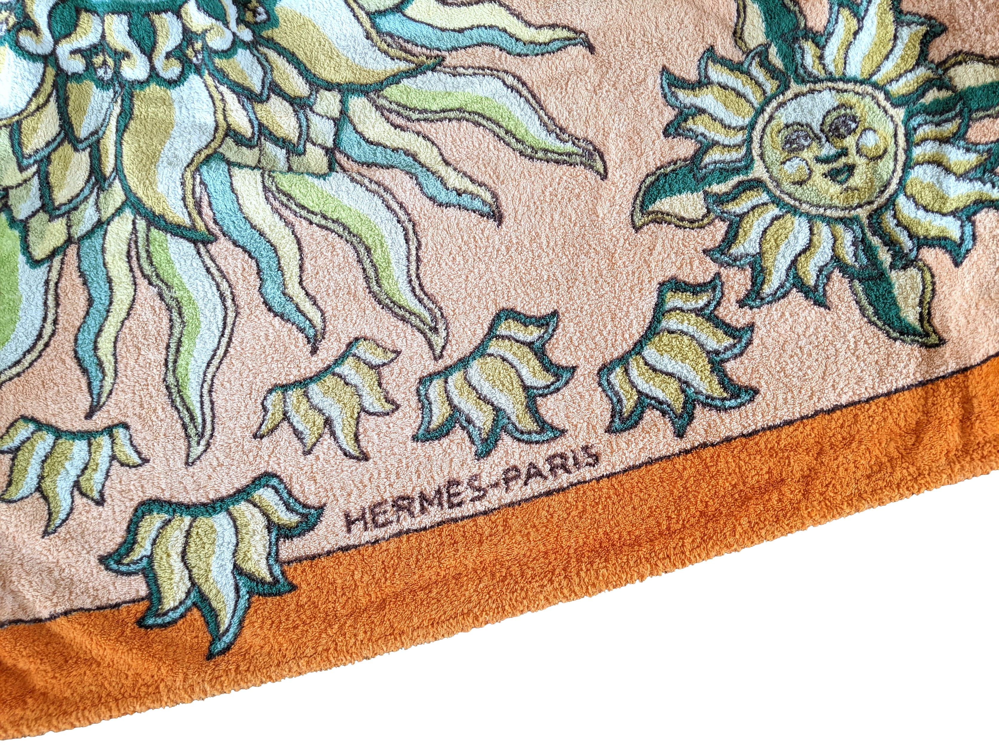 Hermes Orange/Rose Saumon "Roy Soleil" Sun Tapis de Plage Terry Beach Towel XXL 145 x 190 cm