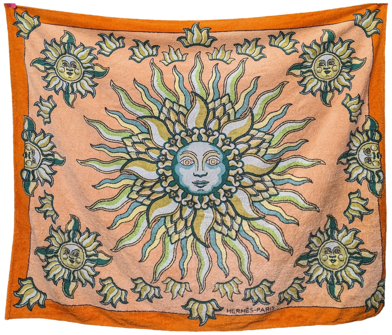 Hermes Orange/Rose Saumon "Roy Soleil" Sun Tapis de Plage Terry Beach Towel XXL 145 x 190 cm