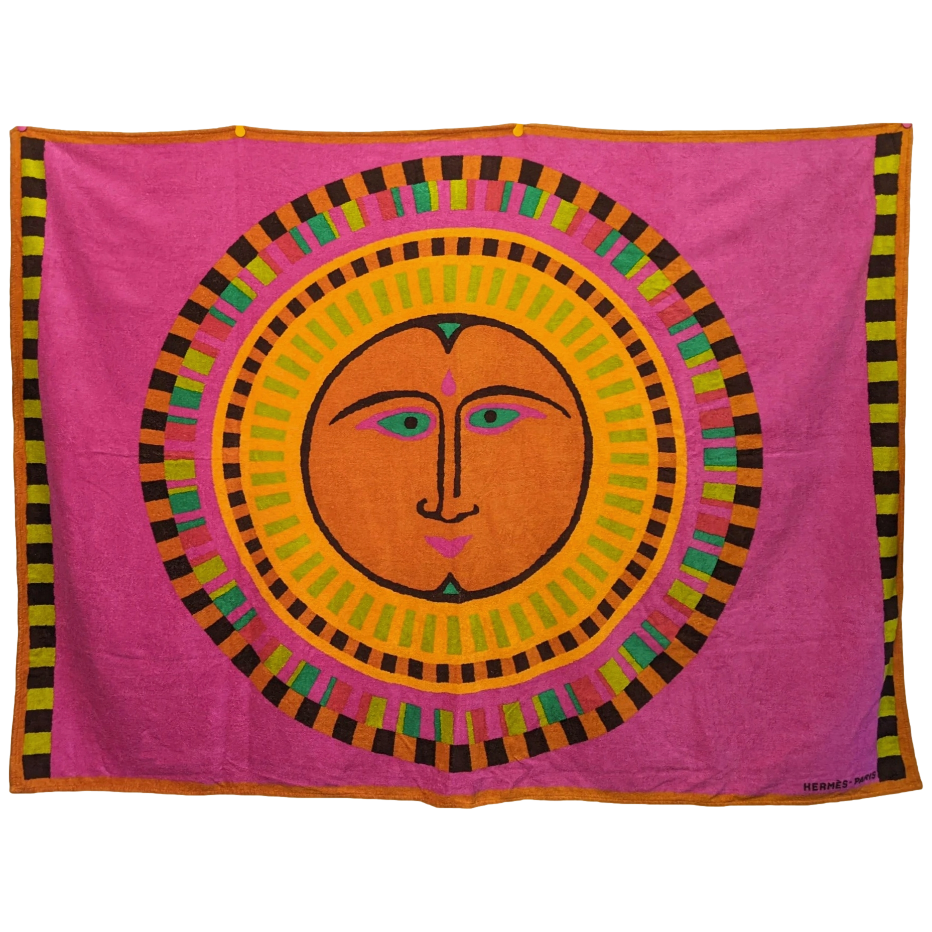 Hermes Orange/Rose "Roy Soleil" Sun Tapis de Plage Terry Beach Towel XXL 145 x 190cm