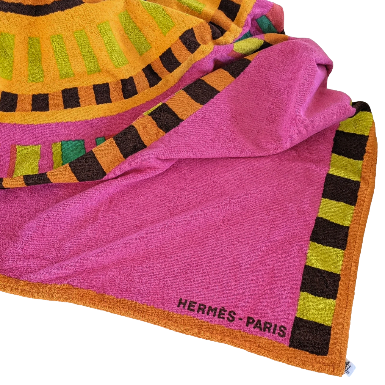 Hermes Orange/Rose "Roy Soleil" Sun Tapis de Plage Terry Beach Towel XXL 145 x 190cm