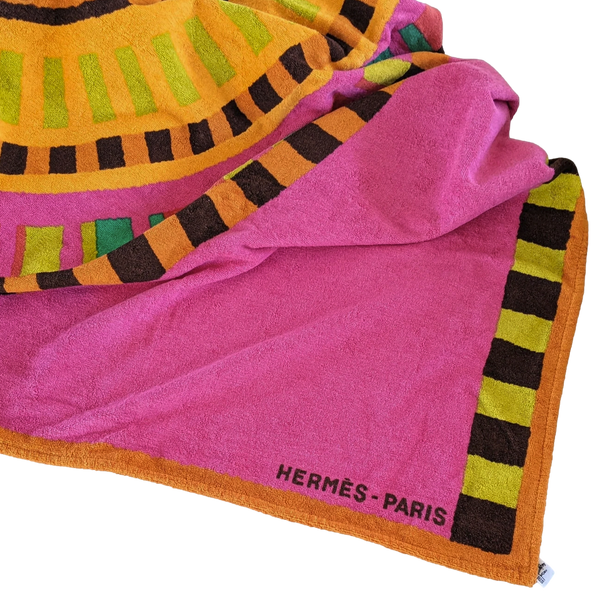 Hermes Orange/Rose "Roy Soleil" Sun Tapis de Plage Terry Beach Towel XXL 145 x 190cm