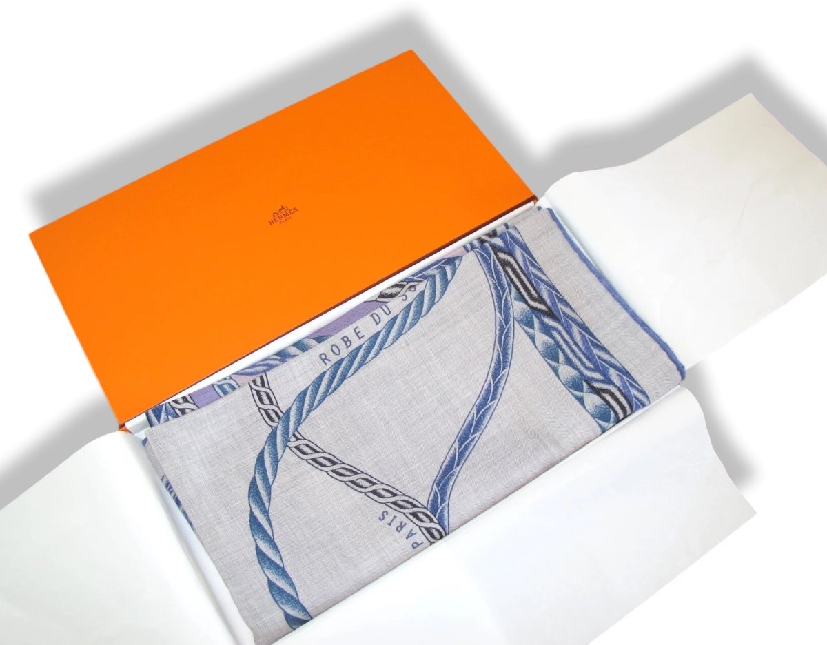 Hermes [S01] 2018 Gris Chiné/Mauve ROBE DU SOIR by Florence Manlik Cashmere Shawl 140, NWTIB! - poupishop