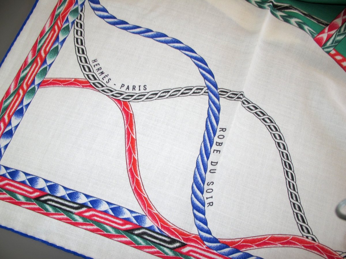 Hermes [S02] 2018 Blanc/Vert/Multicolore ROBE DU SOIR by Florence Manlik Cashmere Shawl 140, NWTIB! - poupishop