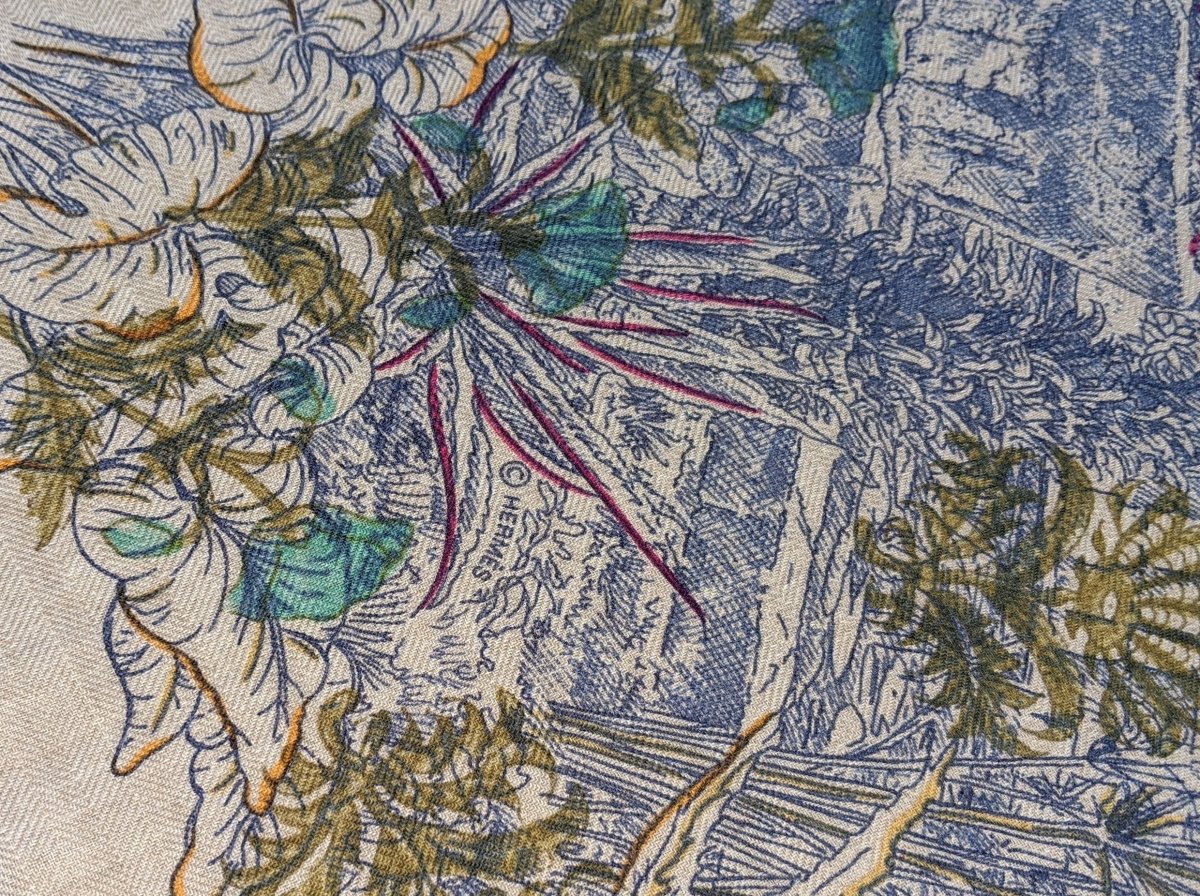 Hermes [S05] 2019 Natural Ink Multi LE JARDIN DE LEILA AU BLOC Cashmere Shawl 140, BNWTIB! - poupishop