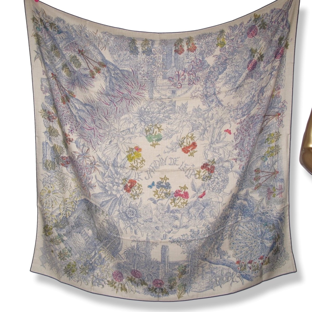 Hermes [S05] 2019 Natural Ink Multi LE JARDIN DE LEILA AU BLOC Cashmere Shawl 140, BNWTIB! - poupishop