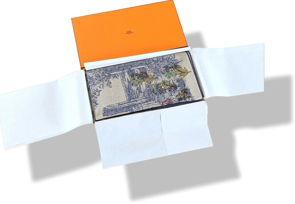 Hermes [S05] 2019 Natural Ink Multi LE JARDIN DE LEILA AU BLOC Cashmere Shawl 140, BNWTIB! - poupishop