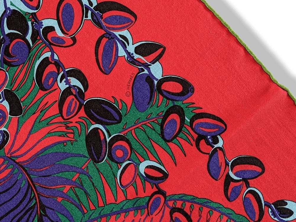 Hermes [S06] Red Green White MYTHIQUES PHOENIX COLORIAGE Cashmere Shawl 140, BNWT! - poupishop