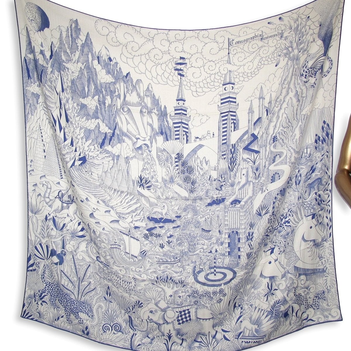 Hermes [S07] Blanc/Encre COSMOGRAPHIA UNIVERSALIS by Jan Bajtlik Cashmere Shawl 140, BNWTIB! - poupishop