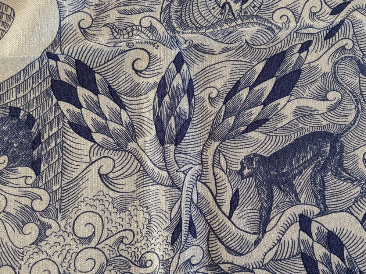 Hermes [S07] Blanc/Encre COSMOGRAPHIA UNIVERSALIS by Jan Bajtlik Cashmere Shawl 140, BNWTIB! - poupishop
