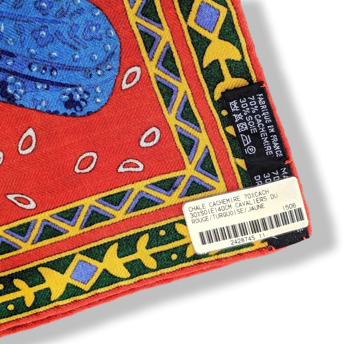 Hermes [S08] 2016 Red Turquoise Yellow CAVALIERS DU CAUCASE by Annie Faivre Cashmere Shawl 140, NWTIB! - poupishop