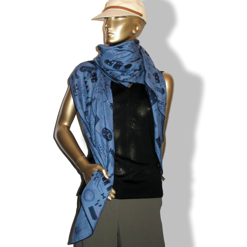 Hermes [S09] 2019 Bleu Chine Navy Red TAMPONNABLE REMIX by Gianpaolo Pagni Cashmere Shawl 140, NWTIB! - poupishop