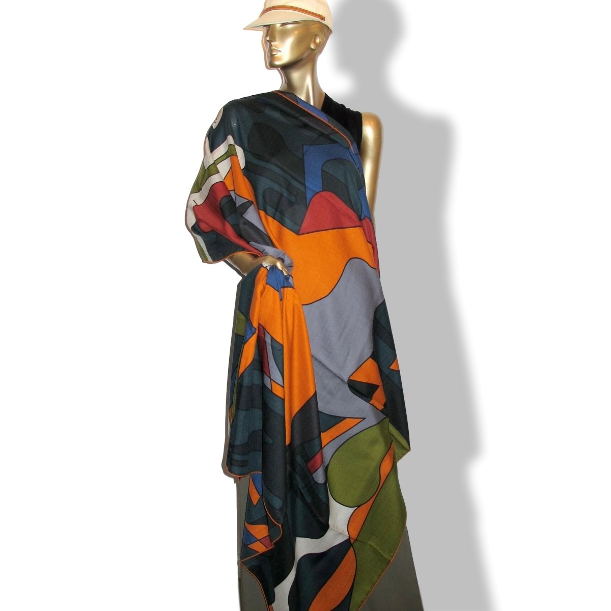 Hermes [S10] 2019 Orange Gris King Blue BRAZILIAN HORSES by Anne-Margaux Ramstein Cashmere Shawl 140, NWTIB! - poupishop