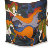 Hermes [S10] 2019 Orange Gris King Blue BRAZILIAN HORSES by Anne-Margaux Ramstein Cashmere Shawl 140, NWTIB! - poupishop