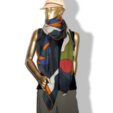 Hermes [S10] 2019 Orange Gris King Blue BRAZILIAN HORSES by Anne-Margaux Ramstein Cashmere Shawl 140, NWTIB! - poupishop