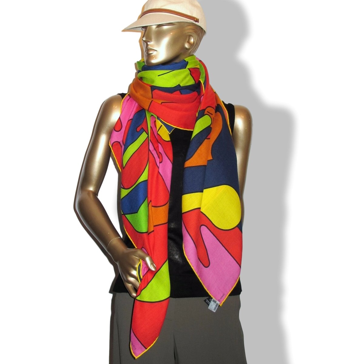 Hermes [S11] 2019 Vibrant Yellow Green Fluo Blue BRAZILIAN HORSES by Anne-Margaux Ramstein Cashmere Shawl 140, NWTIB! - poupishop