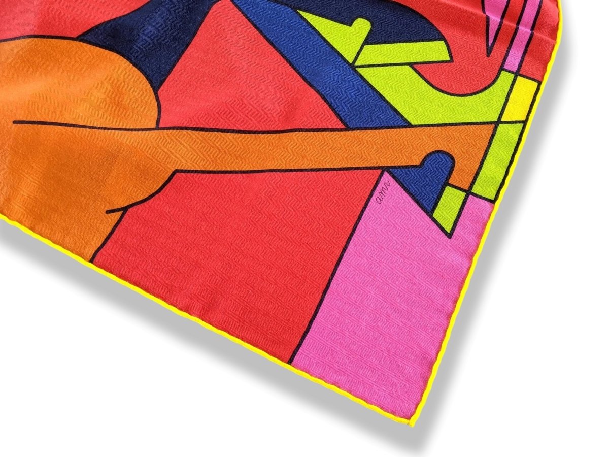 Hermes [S11] 2019 Vibrant Yellow Green Fluo Blue BRAZILIAN HORSES by Anne-Margaux Ramstein Cashmere Shawl 140, NWTIB! - poupishop