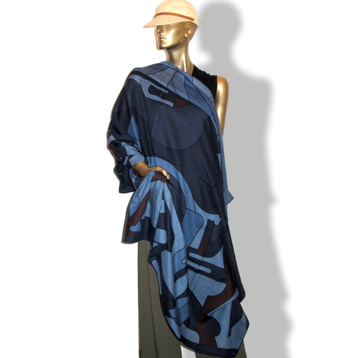 Hermes [S12] 2019 Blue Chiné Navy Red H BRAZILIAN HORSES by Anne-Margaux Ramstein Cashmere Shawl 140, BNIB! - poupishop