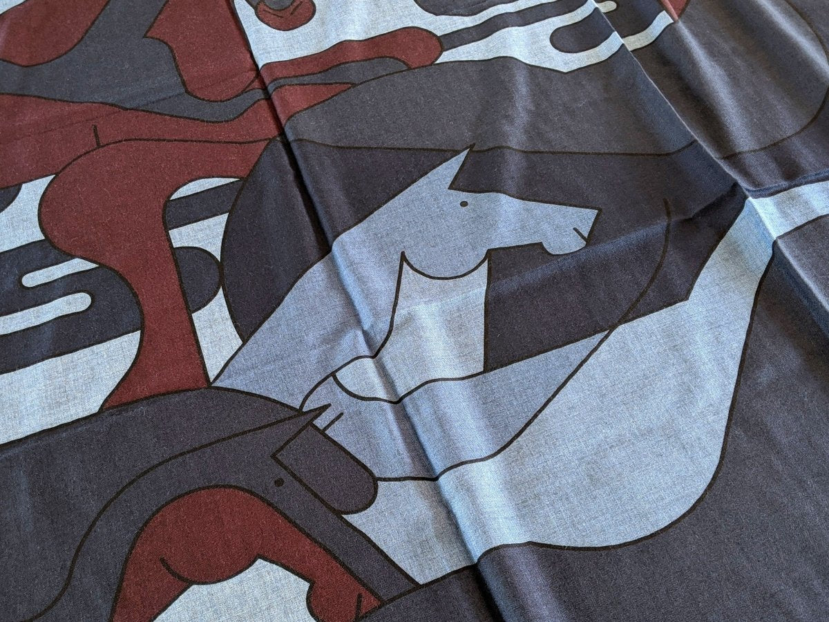 Hermes [S12] 2019 Blue Chiné Navy Red H BRAZILIAN HORSES by Anne-Margaux Ramstein Cashmere Shawl 140, BNIB! - poupishop