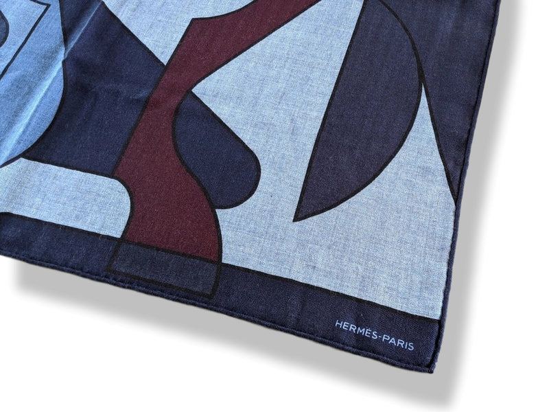 Hermes [S12] 2019 Blue Chiné Navy Red H BRAZILIAN HORSES by Anne-Margaux Ramstein Cashmere Shawl 140, BNIB! - poupishop