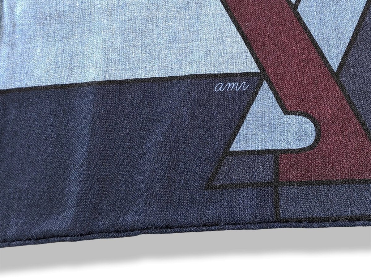 Hermes [S12] 2019 Blue Chiné Navy Red H BRAZILIAN HORSES by Anne-Margaux Ramstein Cashmere Shawl 140, BNIB! - poupishop