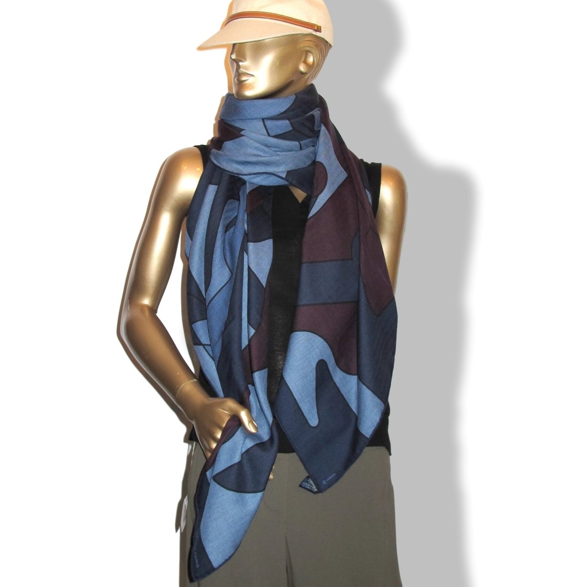 Hermes [S12] 2019 Blue Chiné Navy Red H BRAZILIAN HORSES by Anne-Margaux Ramstein Cashmere Shawl 140, NWTIB! - poupishop