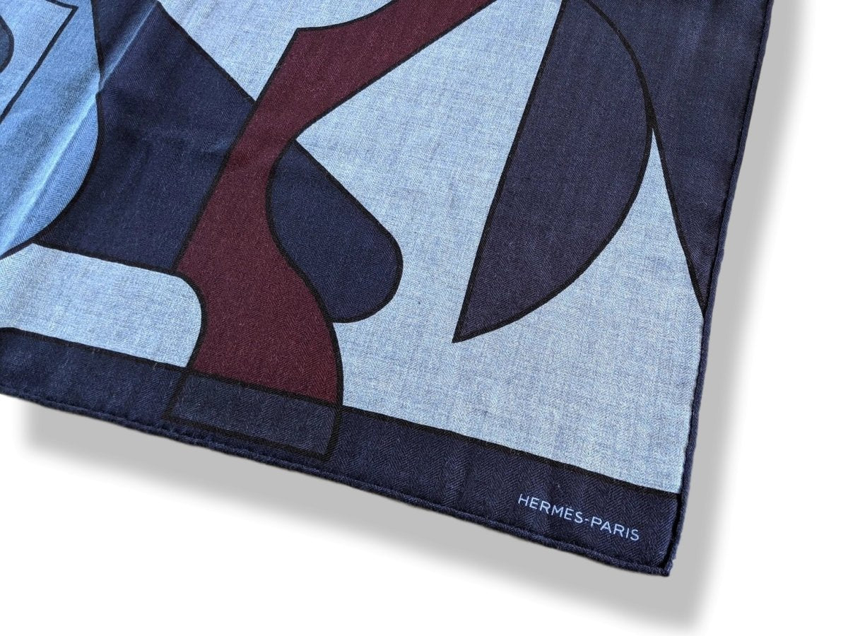 Hermes [S12] 2019 Blue Chiné Navy Red H BRAZILIAN HORSES by Anne-Margaux Ramstein Cashmere Shawl 140, NWTIB! - poupishop
