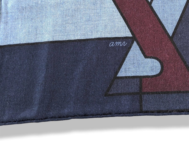 Hermes [S12] 2019 Blue Chiné Navy Red H BRAZILIAN HORSES by Anne-Margaux Ramstein Cashmere Shawl 140, NWTIB! - poupishop
