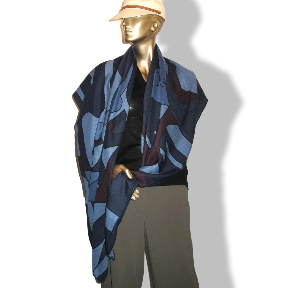 Hermes [S12] 2019 Blue Chiné Navy Red H BRAZILIAN HORSES by Anne-Margaux Ramstein Cashmere Shawl 140, NWTIB! - poupishop