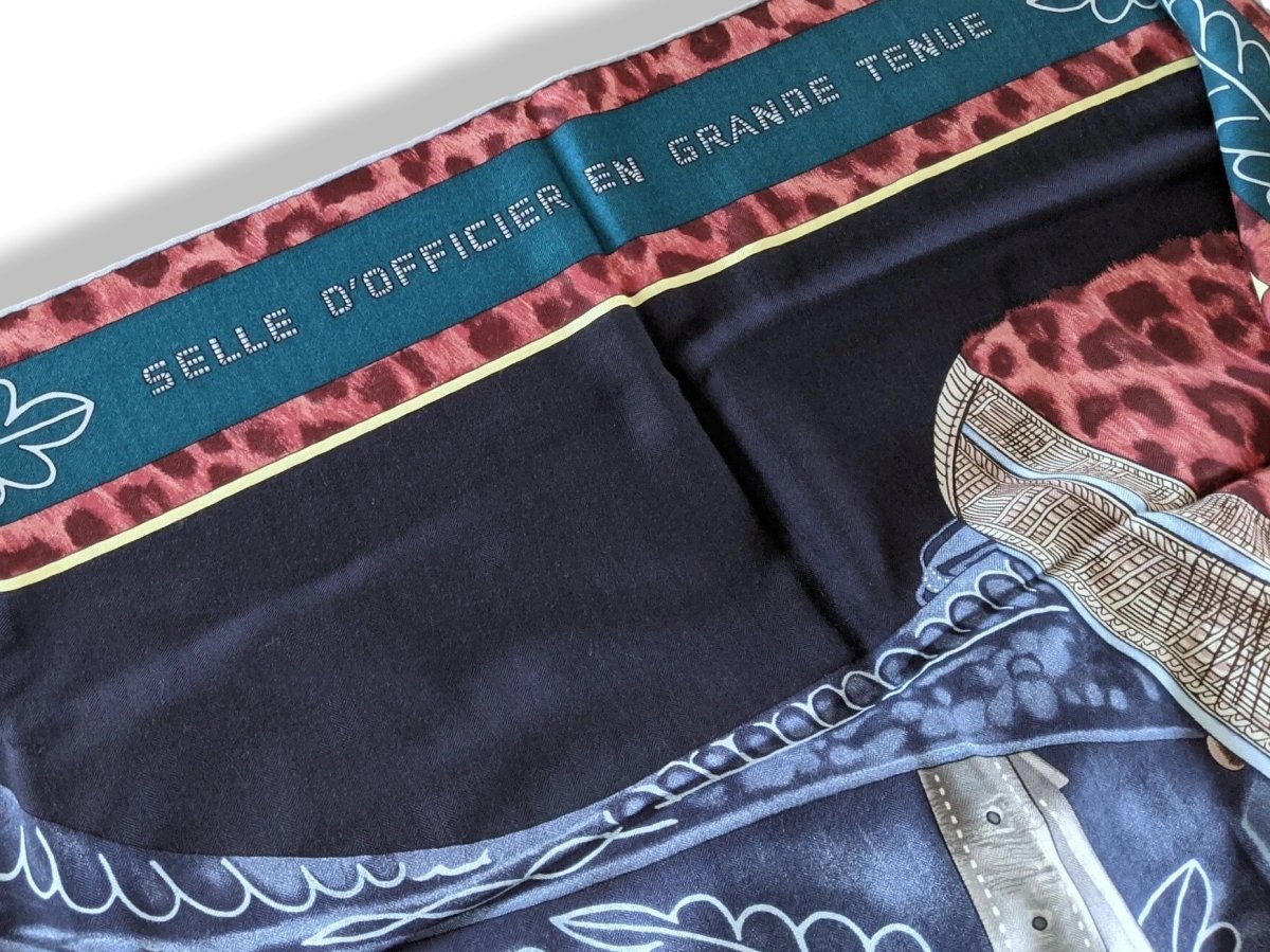 Hermes [S15] 2017 Navy Petrol Sky SELLE D'OFFICIER EN GRANDE TENUE by Wlodek Kaminski Cashmere Shawl 140, NWTIB! - poupishop