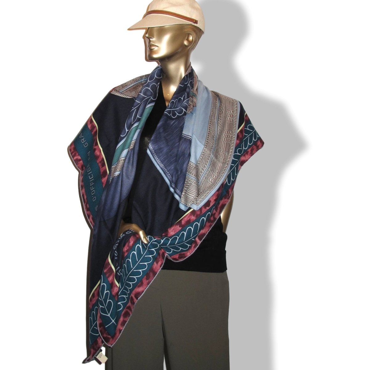 Hermes [S15] 2017 Navy Petrol Sky SELLE D'OFFICIER EN GRANDE TENUE by Wlodek Kaminski Cashmere Shawl 140, NWTIB! - poupishop