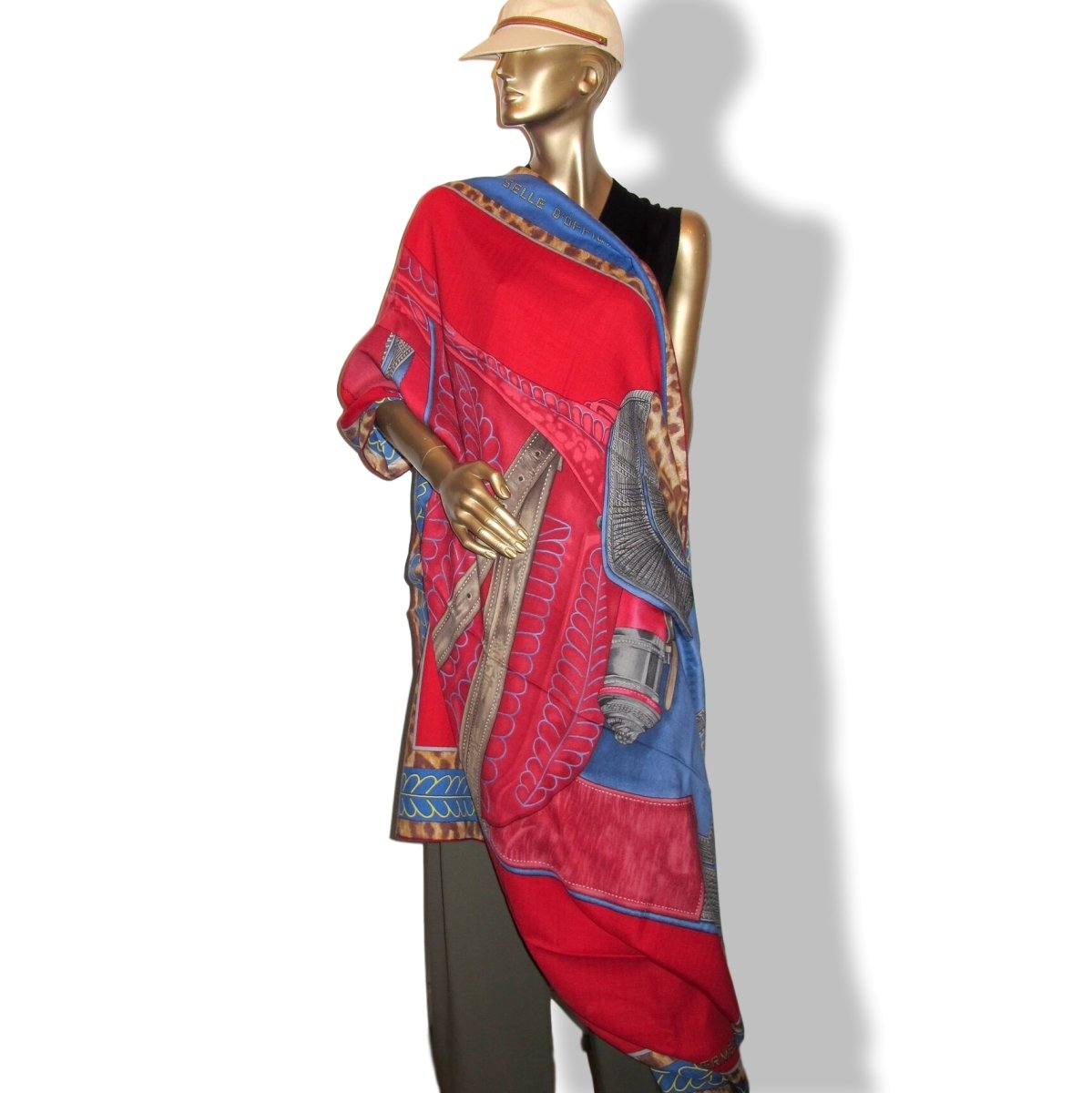 Hermes [S17] 2017 Red Jean Blue Burgundy SELLE D'OFFICIER EN GRANDE TENUE by Wlodek Kaminski Cashmere Shawl 140, NWTIB! - poupishop