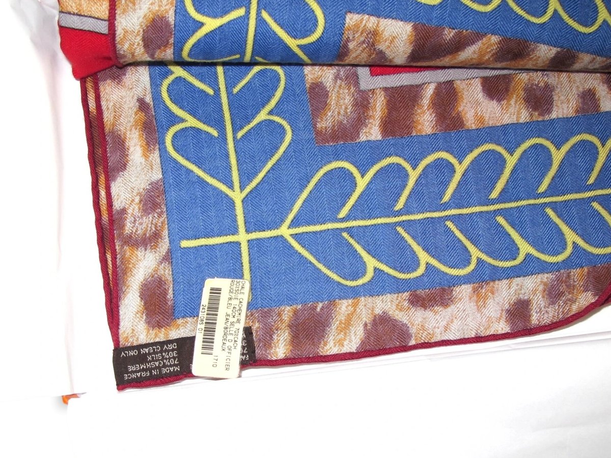 Hermes [S17] 2017 Red Jean Blue Burgundy SELLE D'OFFICIER EN GRANDE TENUE by Wlodek Kaminski Cashmere Shawl 140, NWTIB! - poupishop