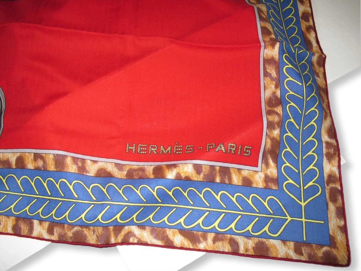 Hermes [S17] 2017 Red Jean Blue Burgundy SELLE D'OFFICIER EN GRANDE TENUE by Wlodek Kaminski Cashmere Shawl 140, NWTIB! - poupishop