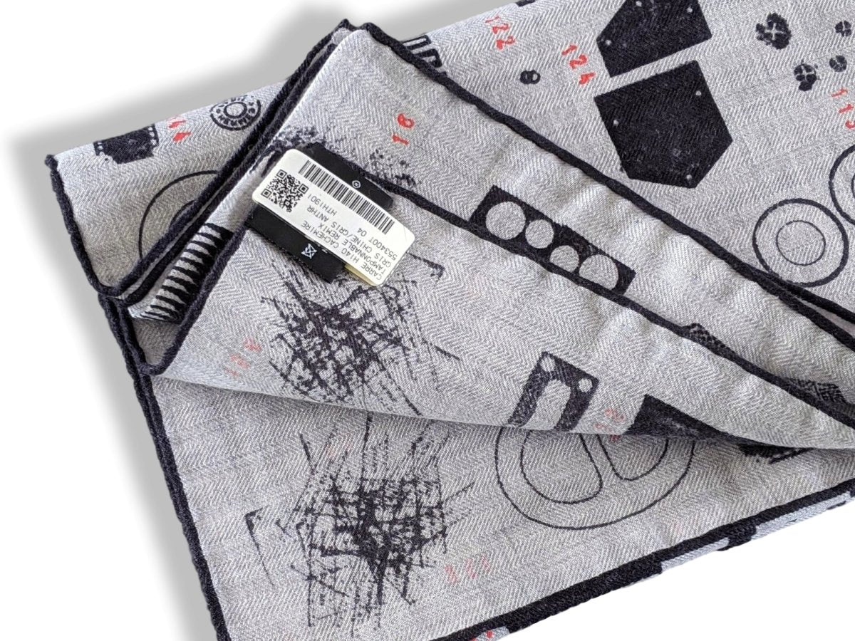 Hermes [S19] 2019 Anthracite Gris Chine Corail TAMPONNABLE REMIX by Gianpaolo Pagni Cashmere Shawl 140, NWTIB! - poupishop