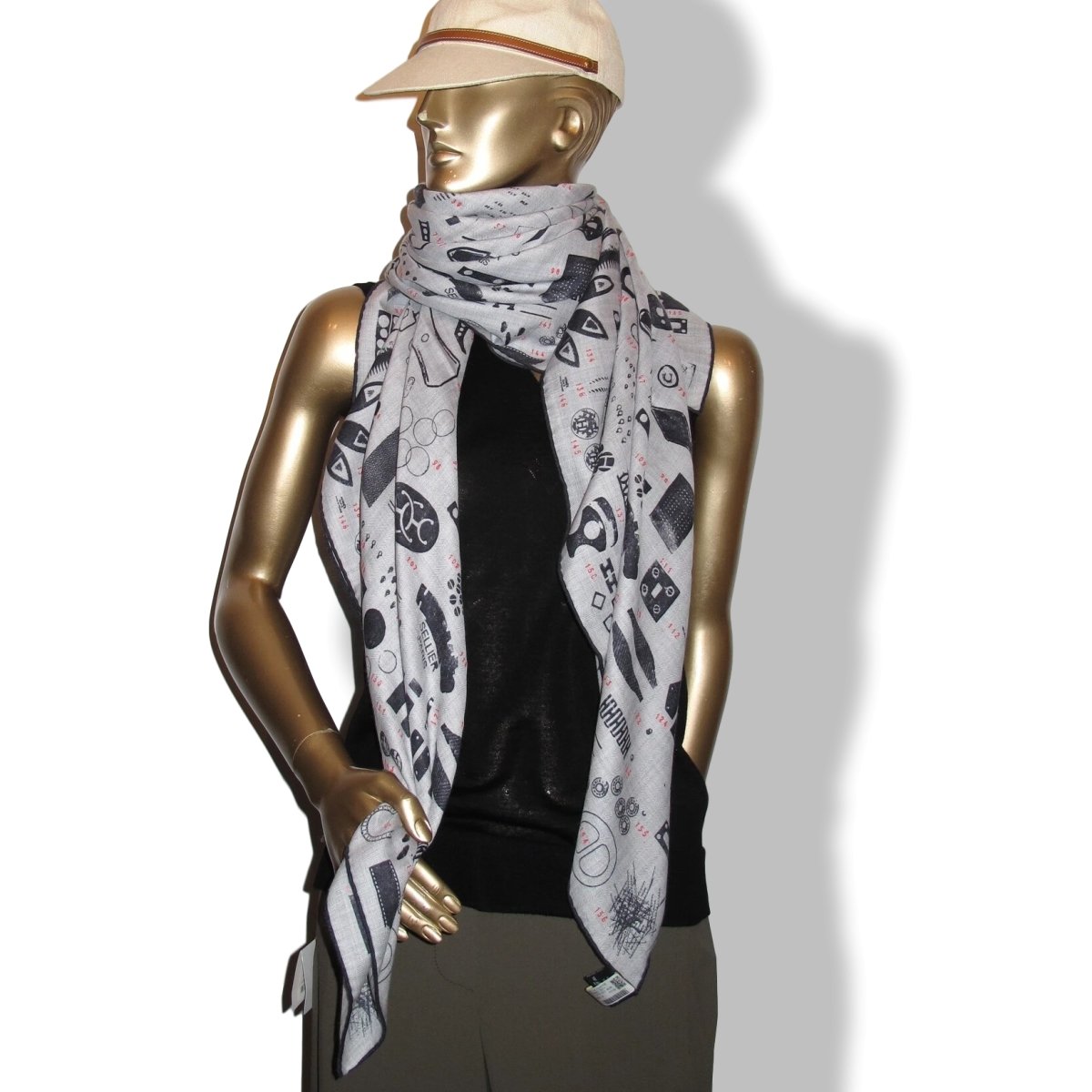 Hermes [S19] 2019 Anthracite Gris Chine Corail TAMPONNABLE REMIX by Gianpaolo Pagni Cashmere Shawl 140, NWTIB! - poupishop