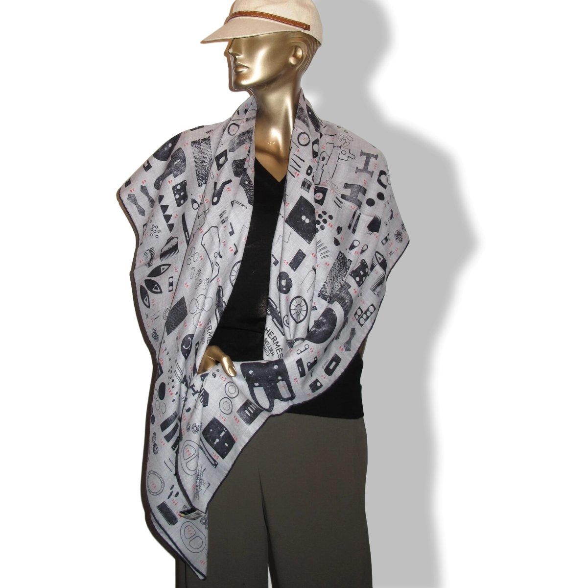 Hermes [S19] 2019 Anthracite Gris Chine Corail TAMPONNABLE REMIX by Gianpaolo Pagni Cashmere Shawl 140, NWTIB! - poupishop