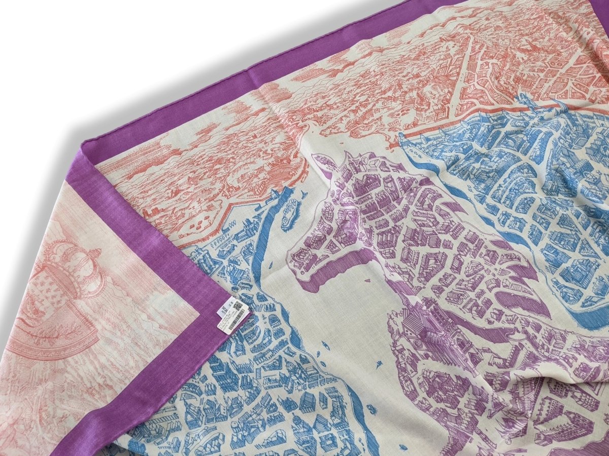 Hermes S20 Mauve/Petrole/Corail LA CITE CAVALIERE by Octave Marsal Cashmere Shawl 140, BNWTIB! - poupishop