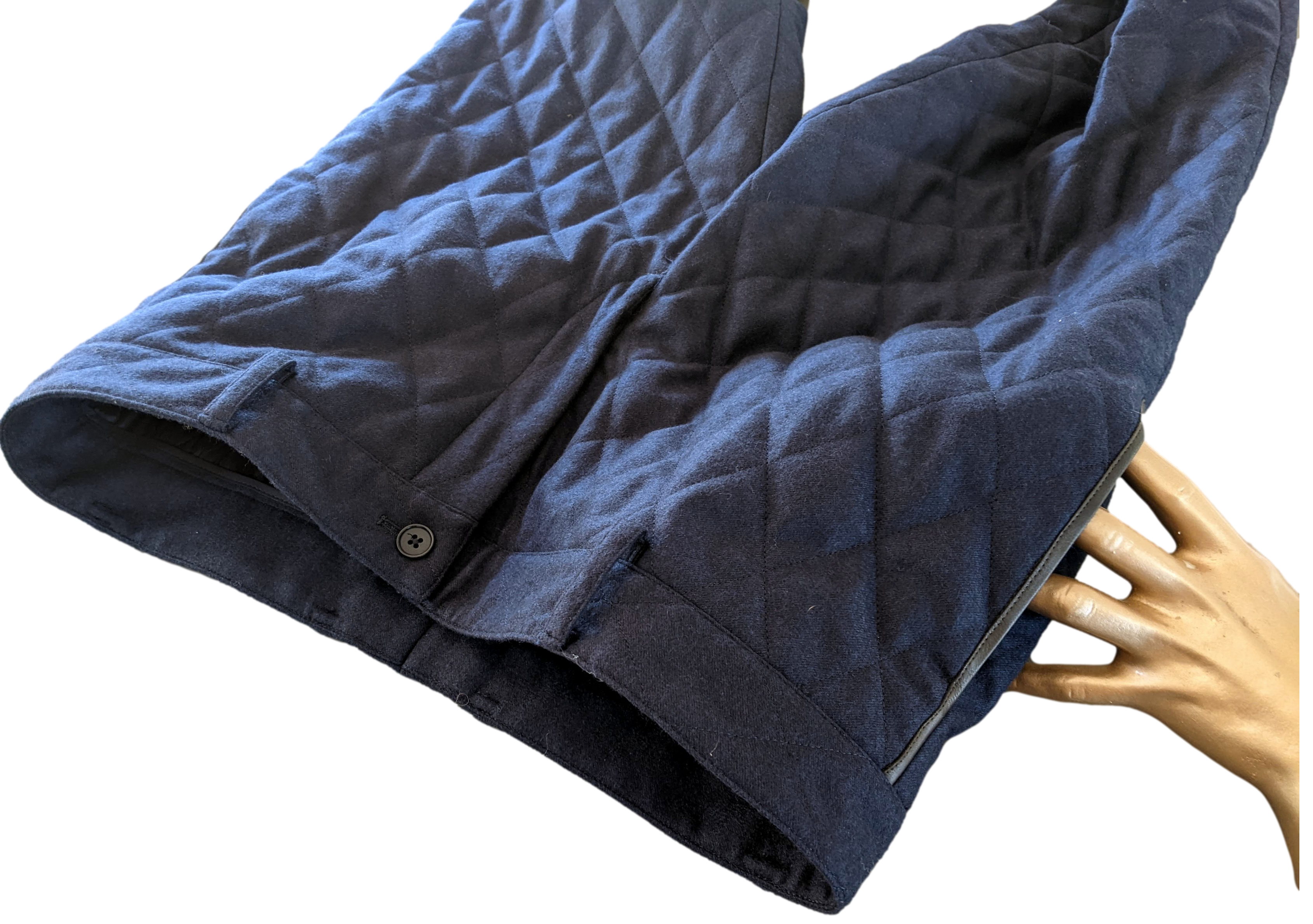 Hermes Bleu Pilote "Saint Germain" Quilted Wool Men's Pants Sz42 with Hem to do