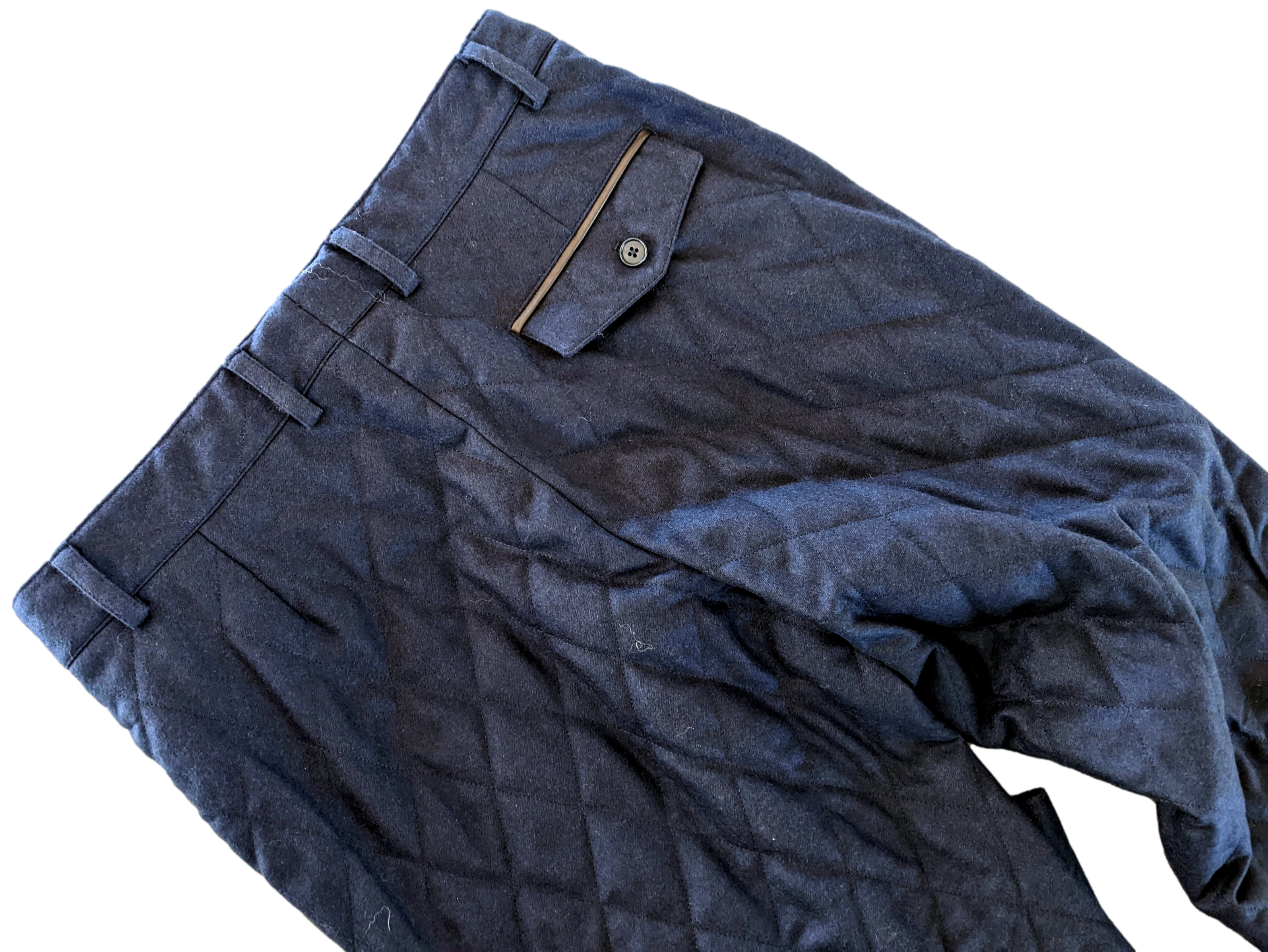 Hermes Bleu Pilote "Saint Germain" Quilted Wool Men's Pants Sz42 with Hem to do