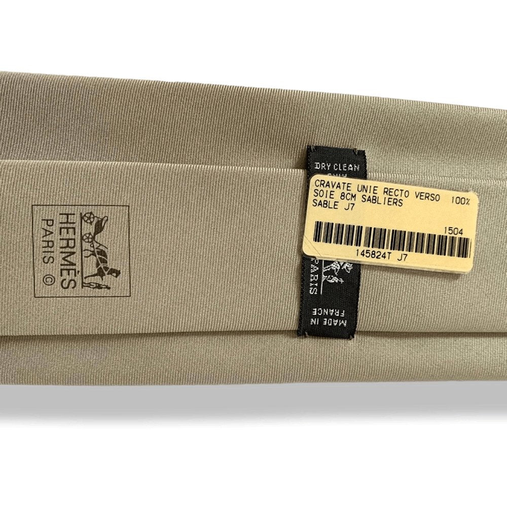 Hermes Sand UNIE RECTO VERSO 100% Thick Silk Tie 8cm, NWT in Pochette! - poupishop